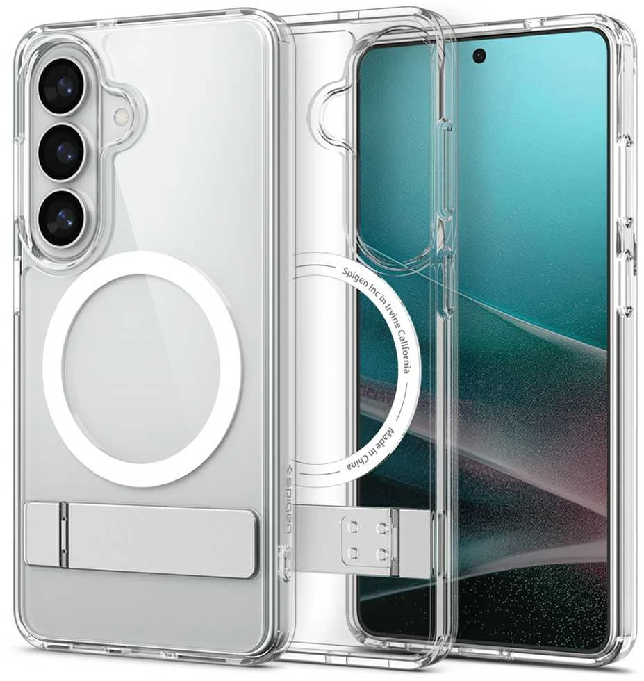 Spigen Ultra Hybrid S Mag MagSafe dėklas skirtas Samsung Galaxy S26 – skaidruus ir baltos spalvos