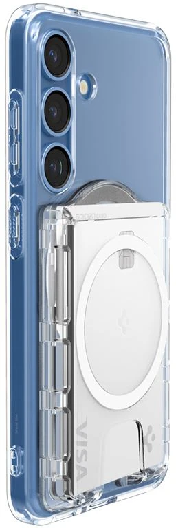 Dėklas „Spigen Ultra Hybrid“ piniginė „MagSafe+“, krištolo skaidrumo – „Samsung Galaxy S25“ serijai