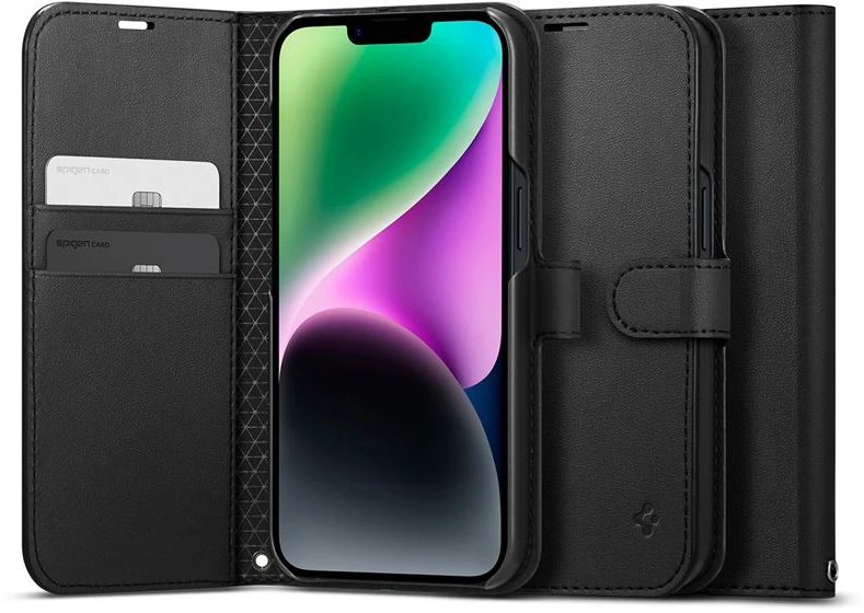 Dėklas Spigen Wallet S, juodos spalvos – iPhone 14