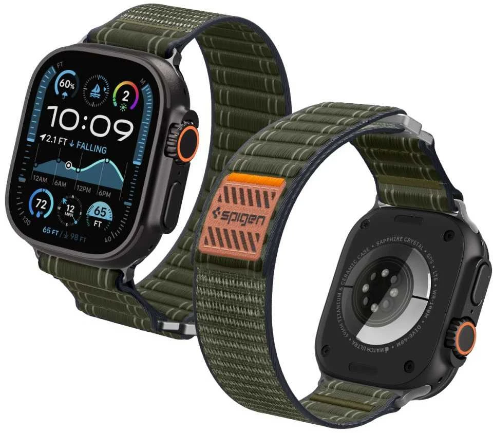 „Spigen Fabric Band“ (su lipduku ir kilpa), žalias - Apple Watch 49mm/46mm/45mm/44mm