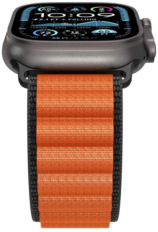 Spigen WBF1 Strap for Apple Watch 44 / 45 / 46 / 49 mm – juodos spalvos ir oranžinės spalvos