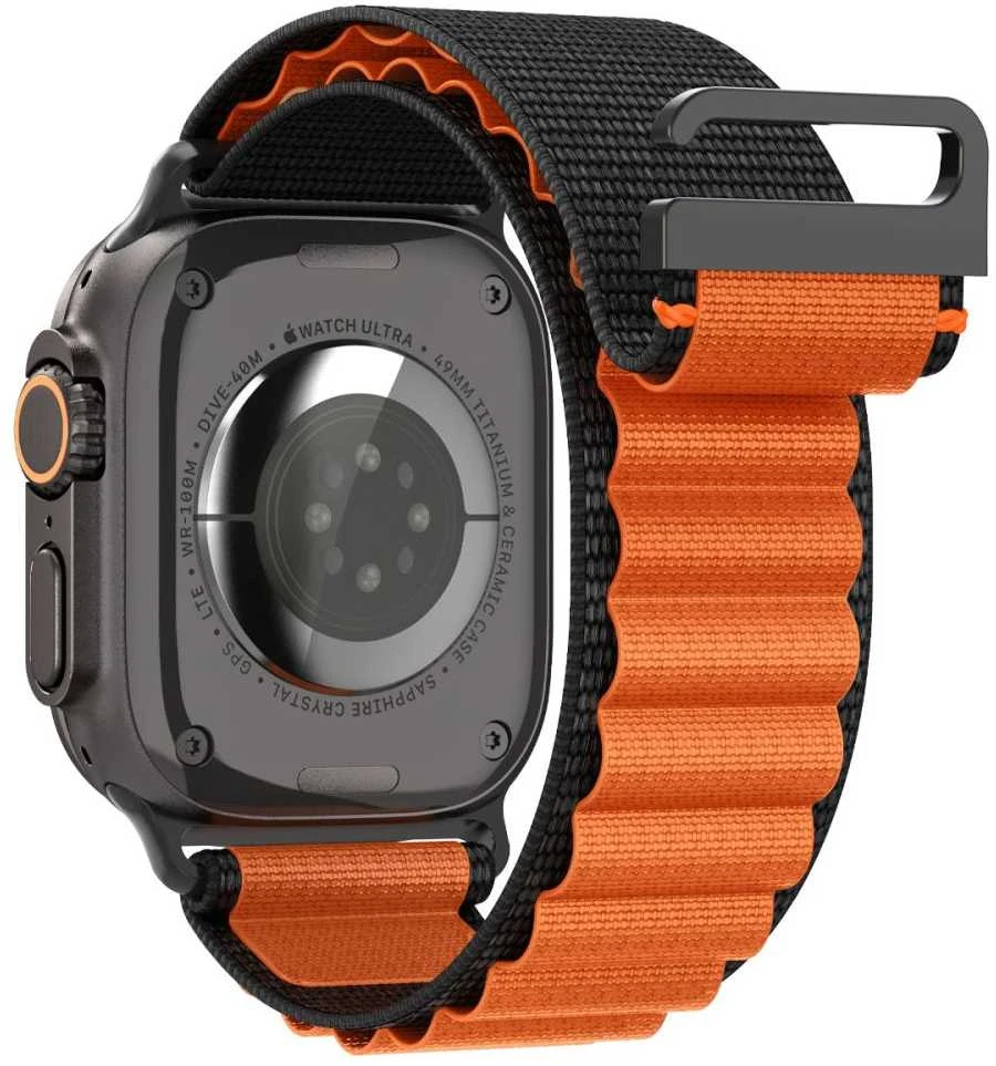 Spigen WBF1 Strap for Apple Watch 44 / 45 / 46 / 49 mm – juodos spalvos ir oranžinės spalvos
