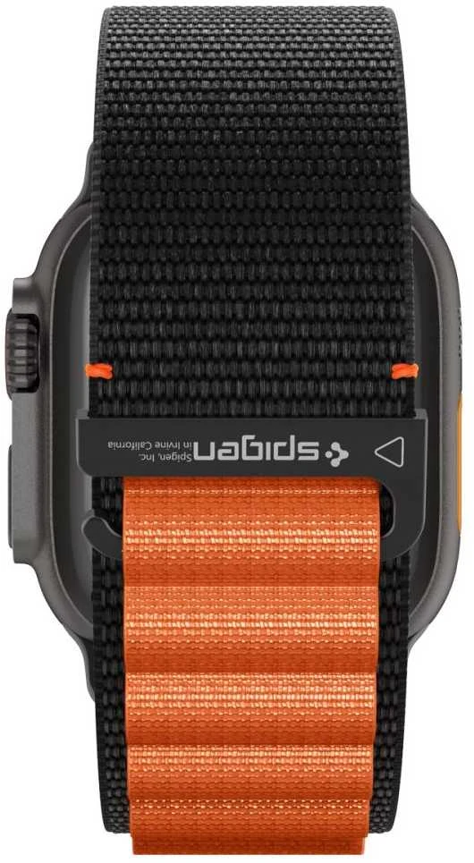Spigen WBF1 Strap for Apple Watch 44 / 45 / 46 / 49 mm – juodos spalvos ir oranžinės spalvos