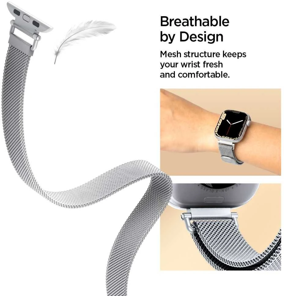 Spigen WBM4 apyrankė Apple Watch 8 / 9 / 10 / 11 / SE (40 / 41 / 42 MM) sidabro spalvos