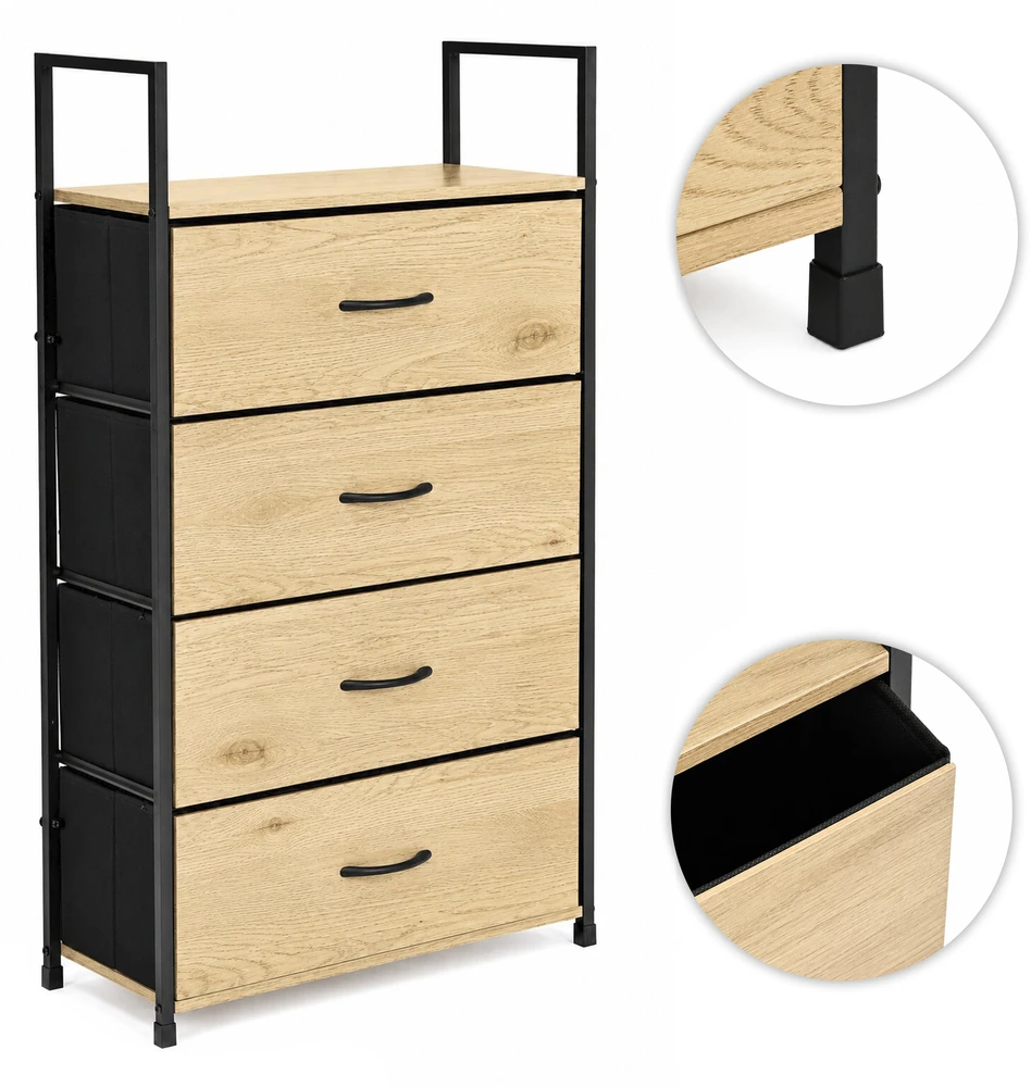 Pastatoma komoda/lentyna su 4 audinio stalčiais ModernHome