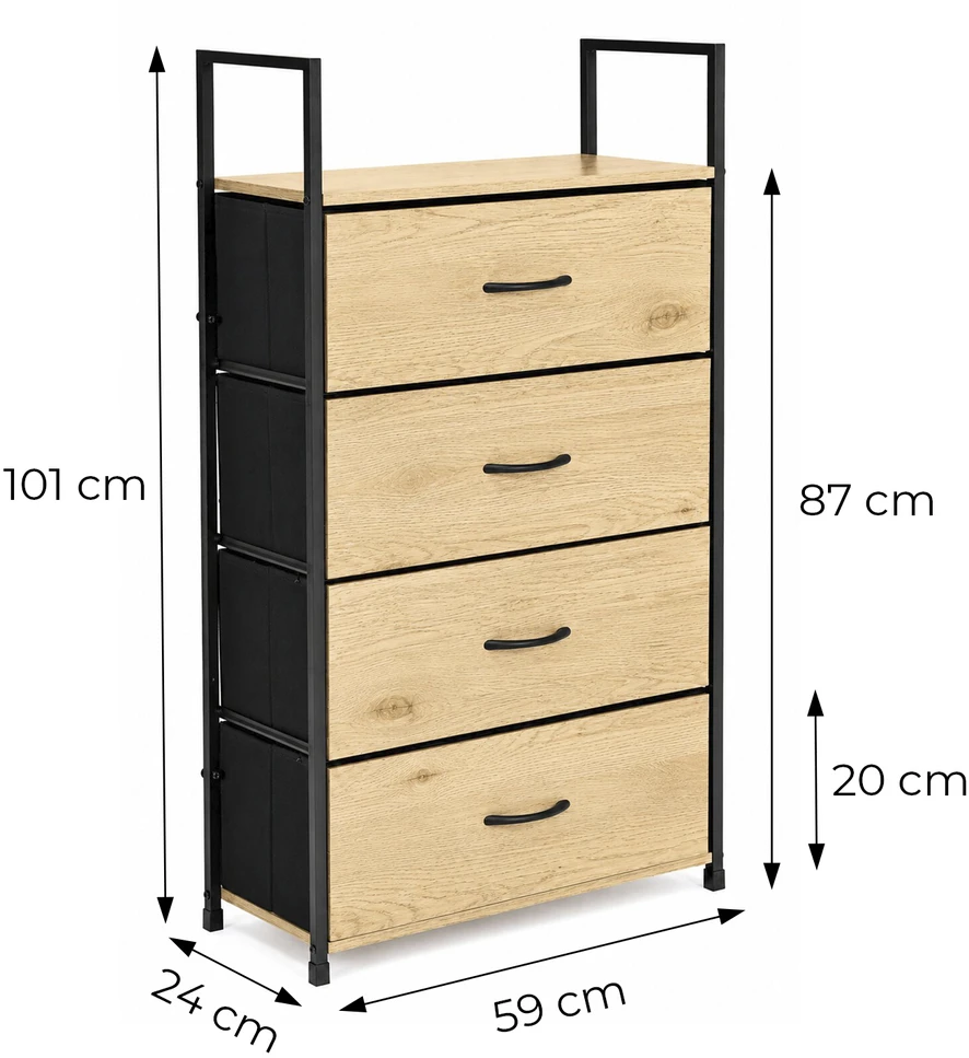 Pastatoma komoda/lentyna su 4 audinio stalčiais ModernHome