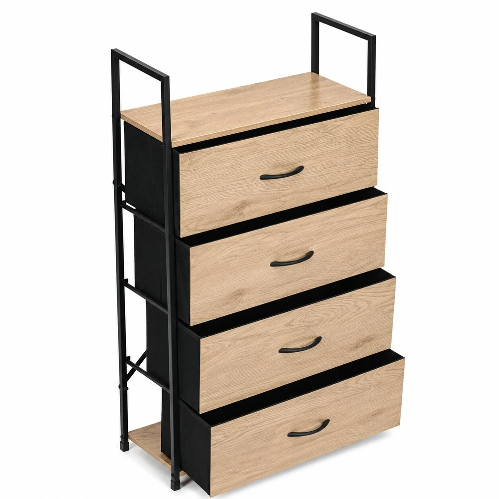 Pastatoma komoda/lentyna su 4 audinio stalčiais ModernHome