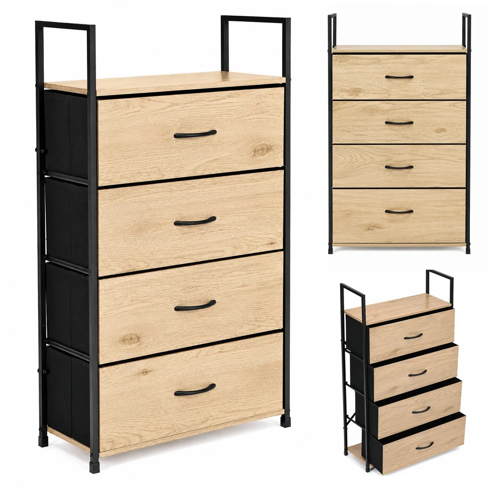 Pastatoma komoda/lentyna su 4 audinio stalčiais ModernHome