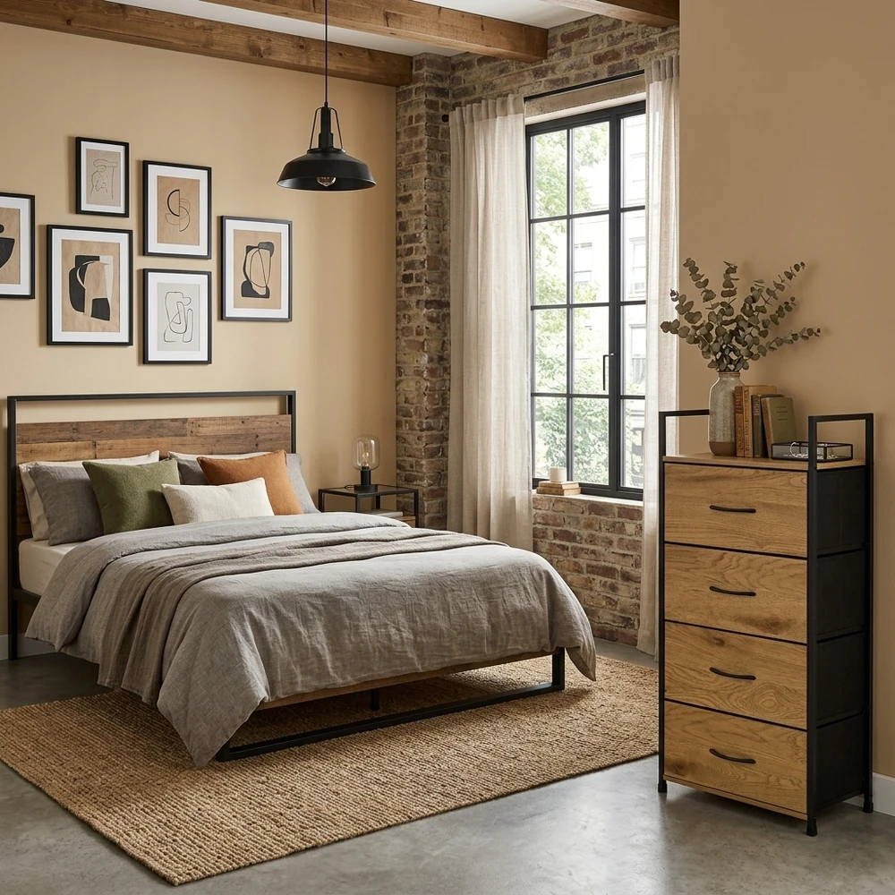 Spintelė su 4 medžiaginiais stalčiais lentyna cm tekstilinis organizatorius loft ModernHome
