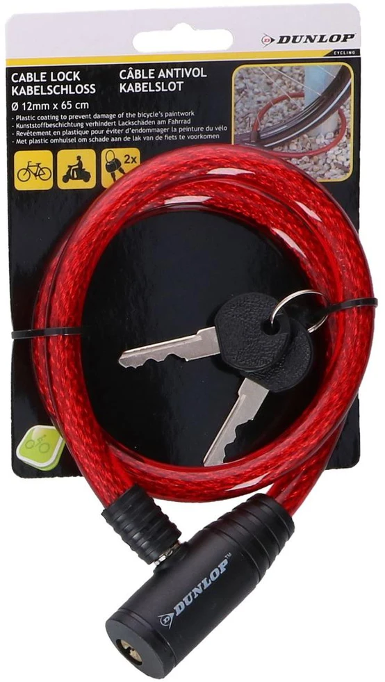 Dunlop Dviračio spyna spiralė su raktu 1,2x65 cm raudona