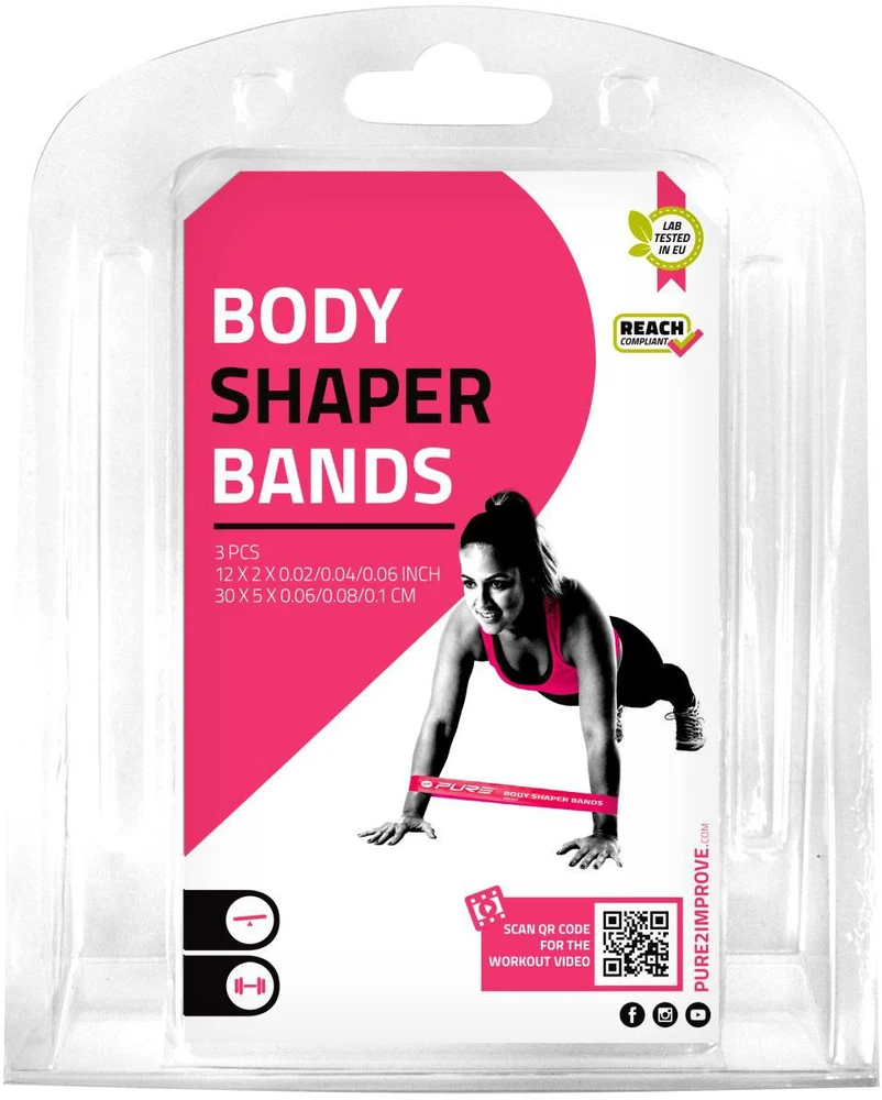 Pure2Improve | Body Shaper Bands, Set of 3 | Žalias, Rožinė and Violetinė
