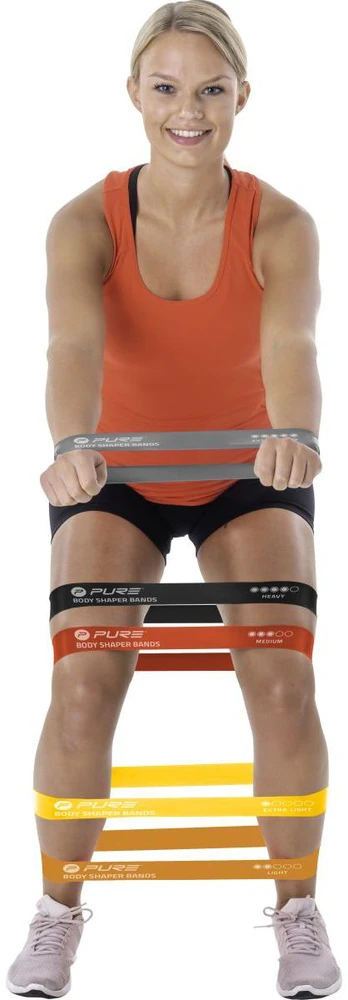Pure2Improve | Resistance Bands Set of 5 | Juodas, Pilkas, Oranžinis, Raudona, Geltona