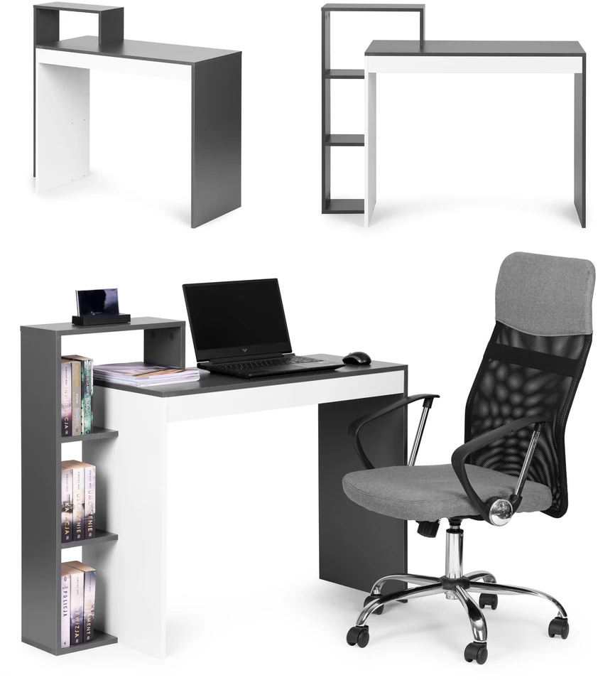 Rašomasis stalas ModernHome, 110x40x75 cm, baltas/pilkas