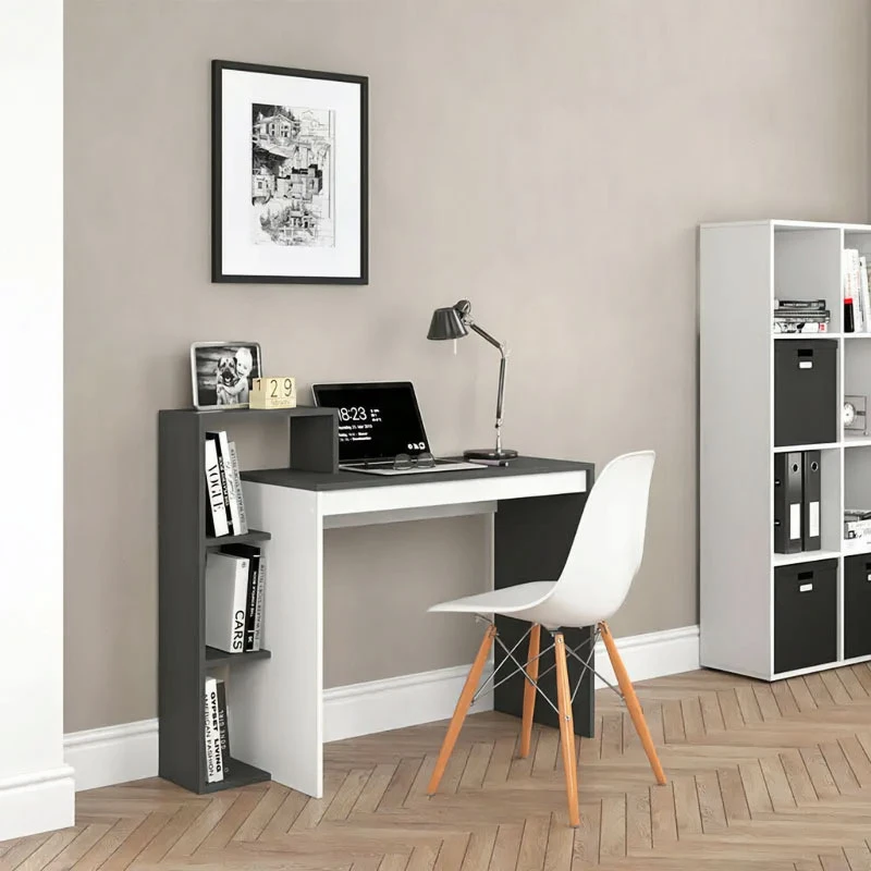 Rašomasis stalas ModernHome, 110x40x75 cm, baltas/pilkas