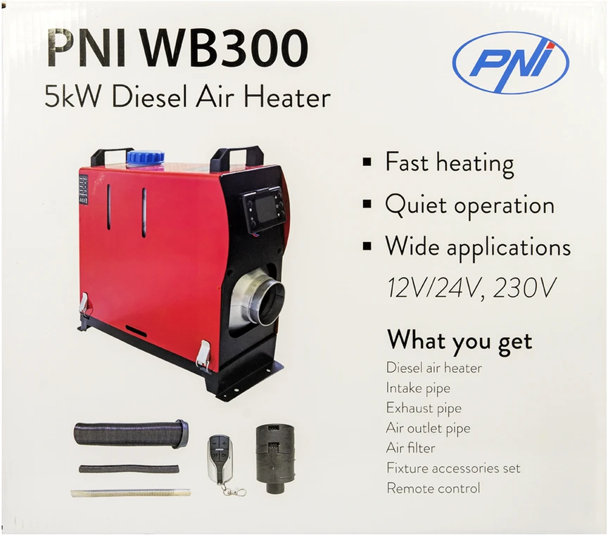 Stacionari automobilinė šildymo sistema PNI WB300 dyzelinė 5kW, 12V, 24V, 230V, 10 galios lygių