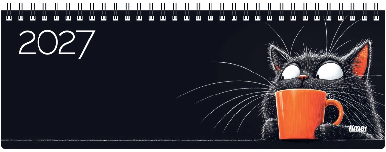 Stalinis kalendorius Timer Memo Juodas Cat, 290x105mm, kartoninis laminuotas viršelis