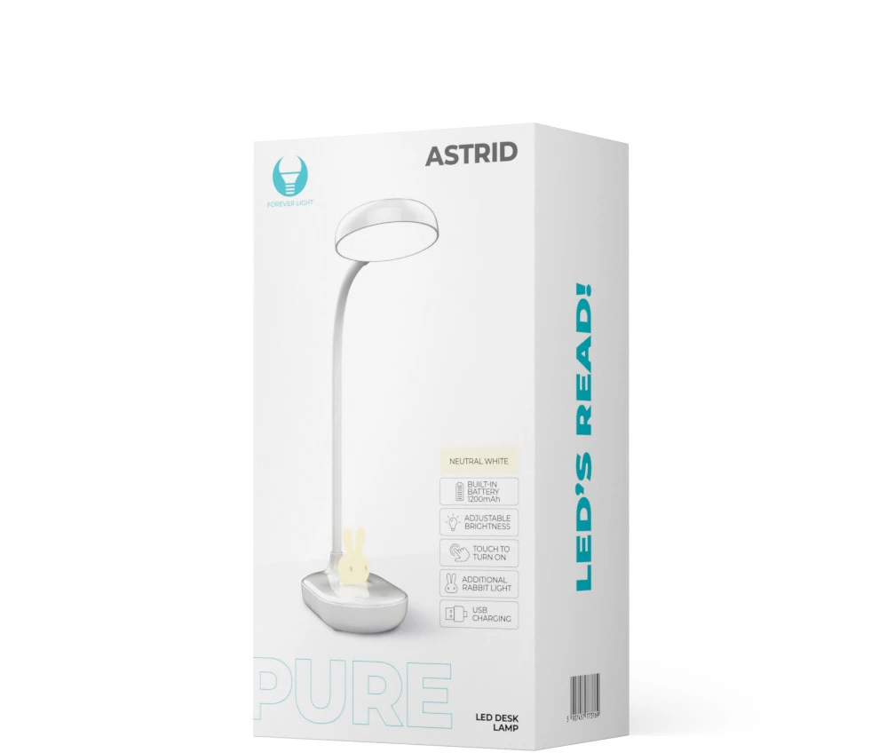 Sieninis šviestuvas Stalinė LED lempa 4,5W su zuikio formos naktine lempute PURE FLB-30 ASTRID balta Forever Light