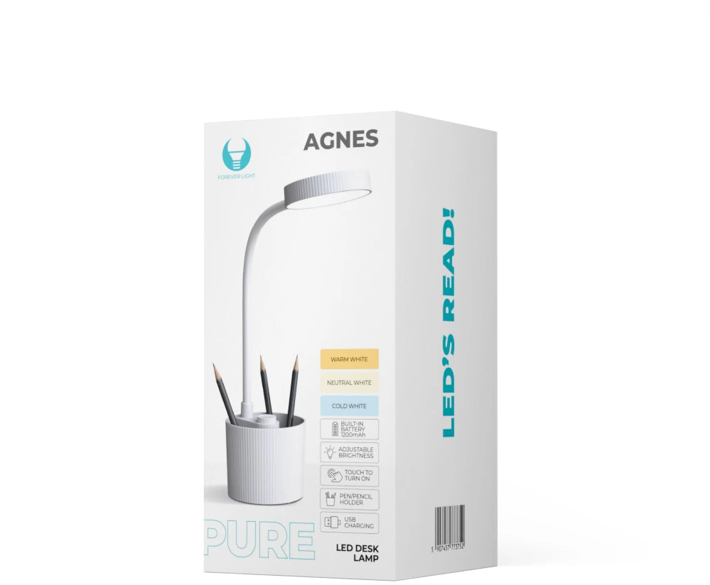 Stalinė LED lempa 5W su rašiklių laikikliu PURE FLB-20 AGNES balta Forever Light
