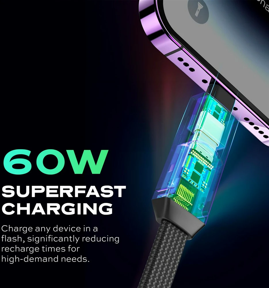 STATIK HexCharge Cable; Juodas