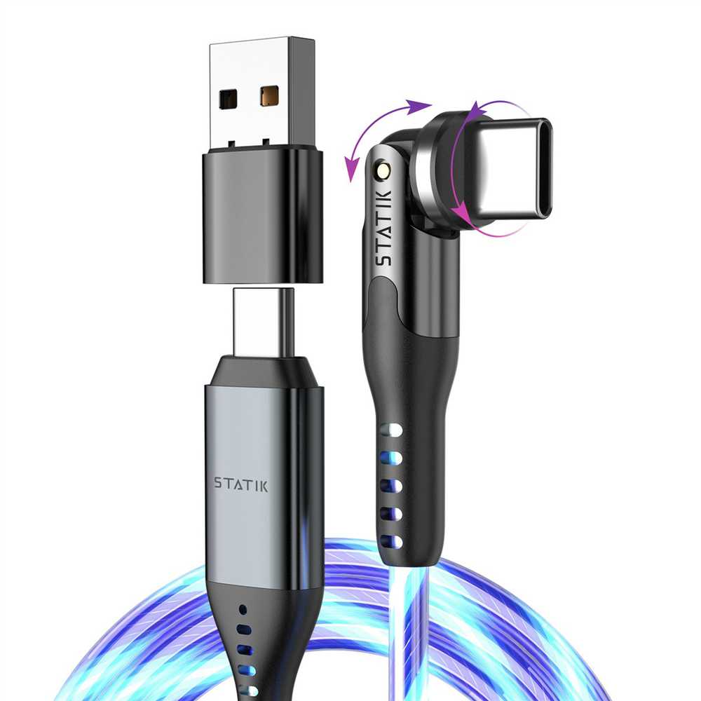STATIK PowerPivot Pro, šviečiantis LED laidas, USB-C į USB-C, 2m, Juodas