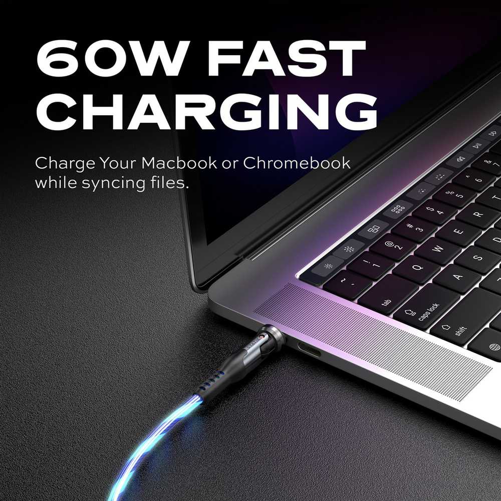 STATIK PowerPivot Pro, šviečiantis LED laidas, USB-C į USB-C, 2m, Juodas