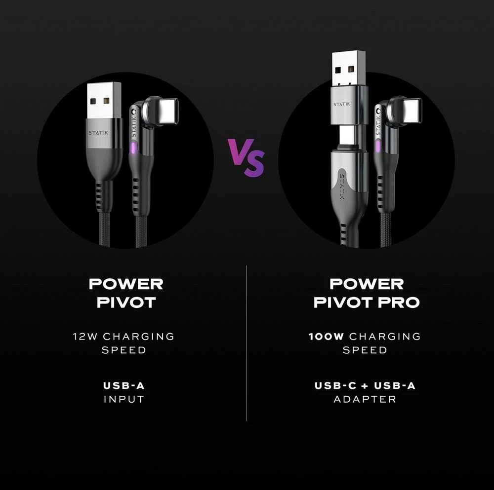 STATIK PowerPivot Pro nailono pintas kabelis, USB-C į USB-C, 2m, juodas