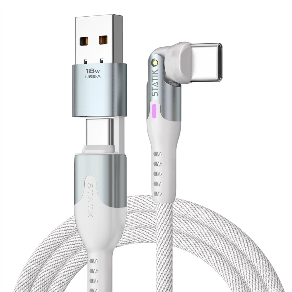 STATIK PowerPivot Pro nailono pintas kabelis, USB-C į USB-C, 1m, Baltas