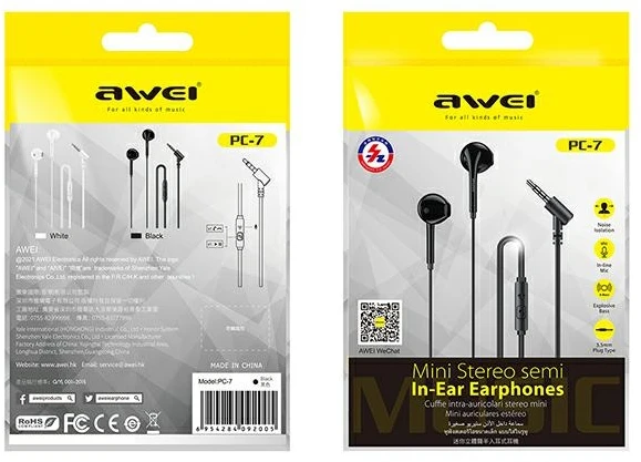 AWEI PC-7 stereo ausinės 3.5mm jack juodas