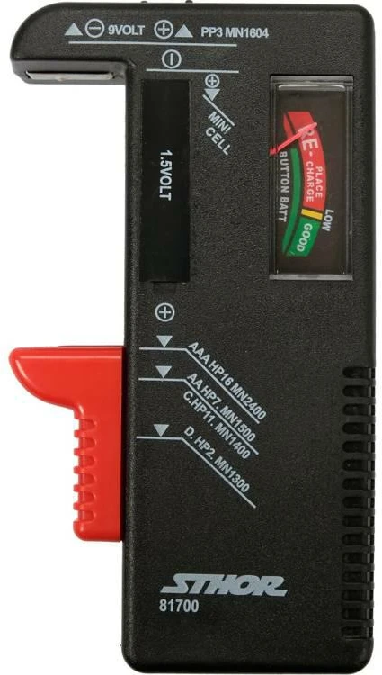 STHOR AKUMULIATORIŲ TESTERIS 1,5 V IR 9 V