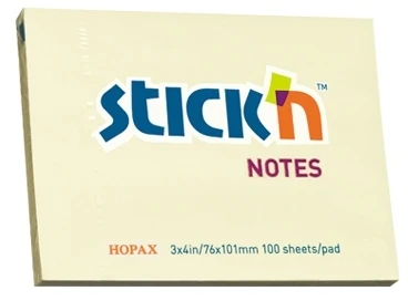 Stickxb4N Lipnūs lapeliai Stick´N 21008, 76x102mm, geltonos spalvos, 100 lapelių