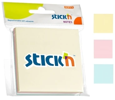 Stickxb4N Lipnūs lapeliai Stick´N 21092, 76x76mm, 3x50 lapelių, 3 pastelinės spalvos, blisteryje