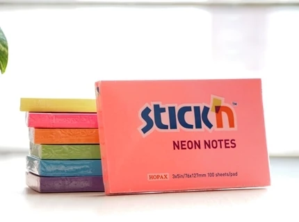 Stickxb4N Lipnūs lapeliai Stick´N 21135, 76x127mm, 100 lapelių, neoninės geltonos spalvos