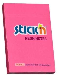 Stickxb4N Lipnūs lapeliai Stick´N 21161, 51x76mm, 100 lapelių,Neoninės rožinės spalvos