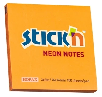 Stickxb4N Lipnūs lapeliai Stick´N 21164, 76x76mm, 100 lapelių,neoninės oranžinės spalvos