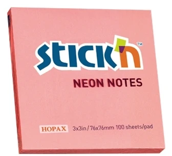 Stickxb4N Lipnūs lapeliai Stick´N 21166, 76x76mm, 100 lapelių,neoninės rožinės spalvos