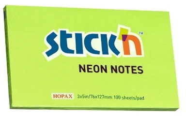Stickxb4N Lipnūs lapeliai Stick´N 21171, 76x127mm, 100 lapelių, žalios spalvos