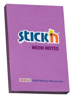 Stickxb4N Lipnūs lapeliai Stick´N 21208, 51x76mm, 100 lapelių, Neoninės violetinės spalvos