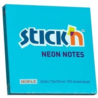 Stickxb4N Lipnūs lapeliai Stick´N 21209, 76x76mm, 100 lapelių, neoninės mėlynos spalvos