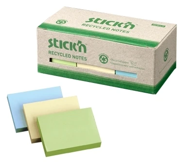 Stickxb4N Lipnūs lapeliai Stick´N Eco 21407, 38x51mm, 12x100 lapelių, 3 pastelinių spalvų