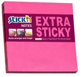Stickxb4N Lipnūs lapeliai Stick´N Extra Sticky 21600, 76x76mm, 90 lapelių, rožinės spalvos