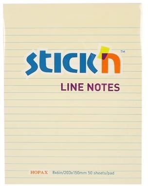 Stickxb4N Lipnūs lapeliai StickN 21038, 203x150mm 50vnt, pastelinės geltonos spalvos, linijomis