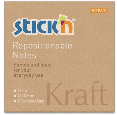 Stickxb4N Lipnūs lapeliai StickN 21639 76x76mm, 100 lapelių, kraft