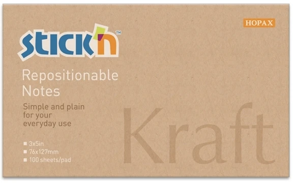 Stickxb4N Lipnūs lapeliai StickN 21640 76x127mm, 100 lapelių, kraft