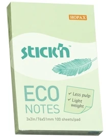 Stickxb4N Lipnūs lapeliai StickN, 21744, Eco, 76x51mm, 100 lapelių, šviesiai žalios spalvos