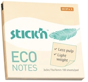 Stickxb4N Lipnūs lapeliai StickN, 21745, Eco, 76x76mm, 100 lapelių, pastelinės geltonos spalvos