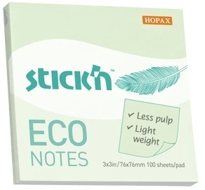 Stickxb4N Lipnūs lapeliai StickN, 21748, Eco, 76x76mm, 100 lapelių, žalsvos spalvos