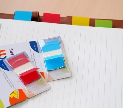 Stickxb4N Plastikiniai žymekliai Stick´N 26024, 45x25mm, 50vnt., mėlynos spalvos, blisteryje