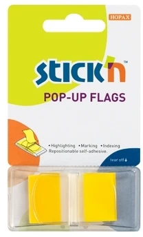 Stickxb4N Plastikiniai žymekliai Stick´N 26021, 45x25mm, 50vnt., geltonos spalvos, blisteryje