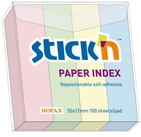 Stickxb4N Popieriniai žymekliai Stick´N 21016, 50x12mm, 4 pastelinės spalvos po 100vnt.