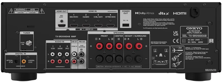 ONKYO TX-SR3100 vaizdo ir garso signalų imtuvas 80 W 5.2 kanalai Erdvinis Juoda